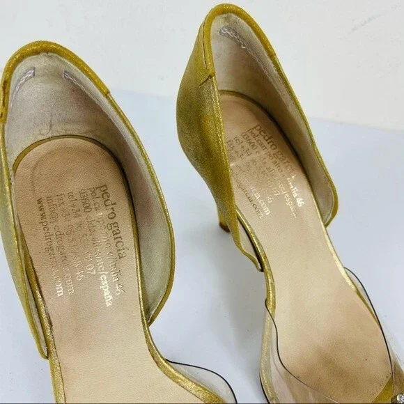 PEDRO GARCIA Retro Gold Metallic Jewel Glitter Peep Toe D'Orsay Heels Shoes 7.5 - Picture 7 of 16